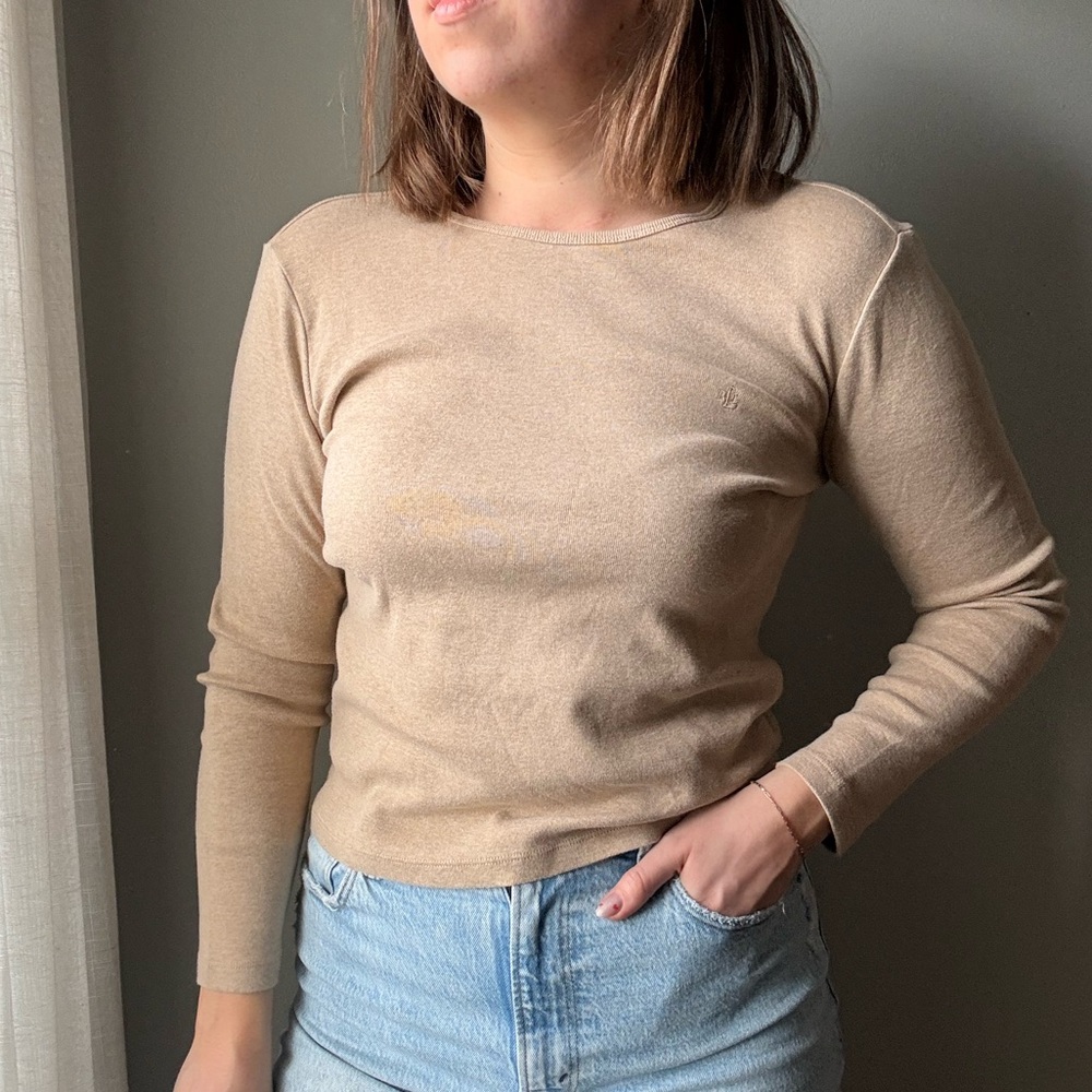 Ralph Lauren 100% cotton tan/beige top.